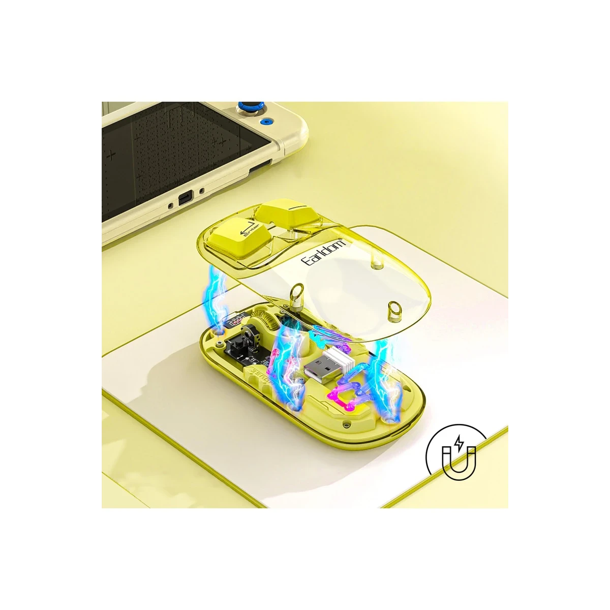 Earldom KM16 1600 DPI Sessiz Transparan Yapılı RGB Kablosuz Ofis Mouse - Sarı