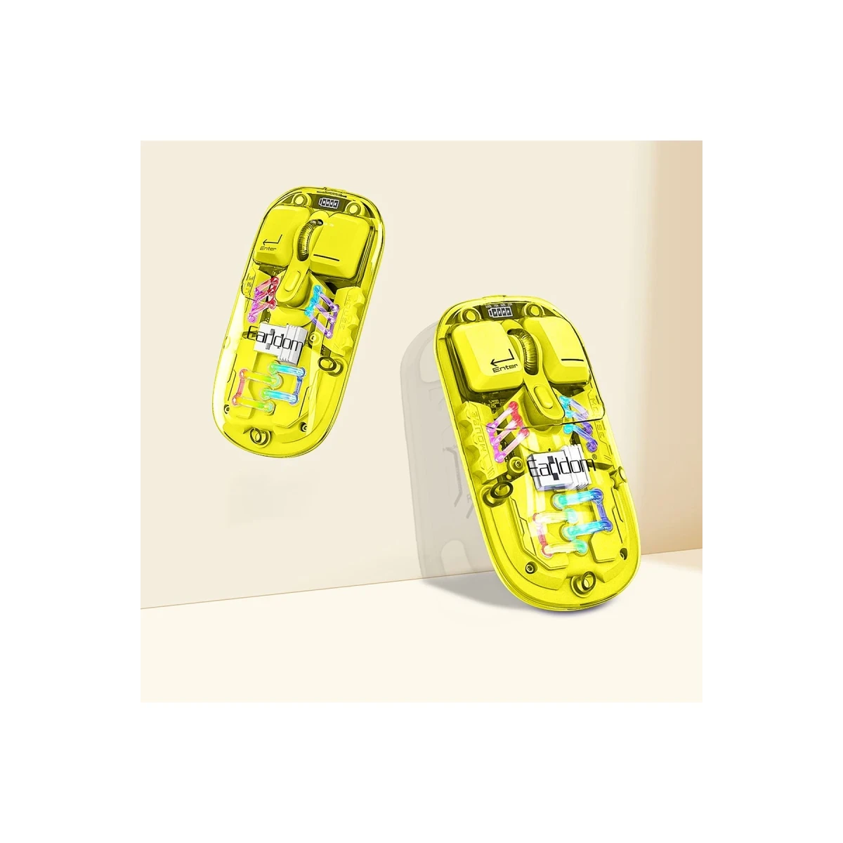 Earldom KM16 1600 DPI Sessiz Transparan Yapılı RGB Kablosuz Ofis Mouse - Sarı