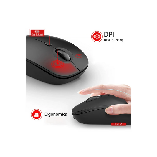 Earldom KM7 Sessiz Kablosuz Ofis Mouse - Siyah
