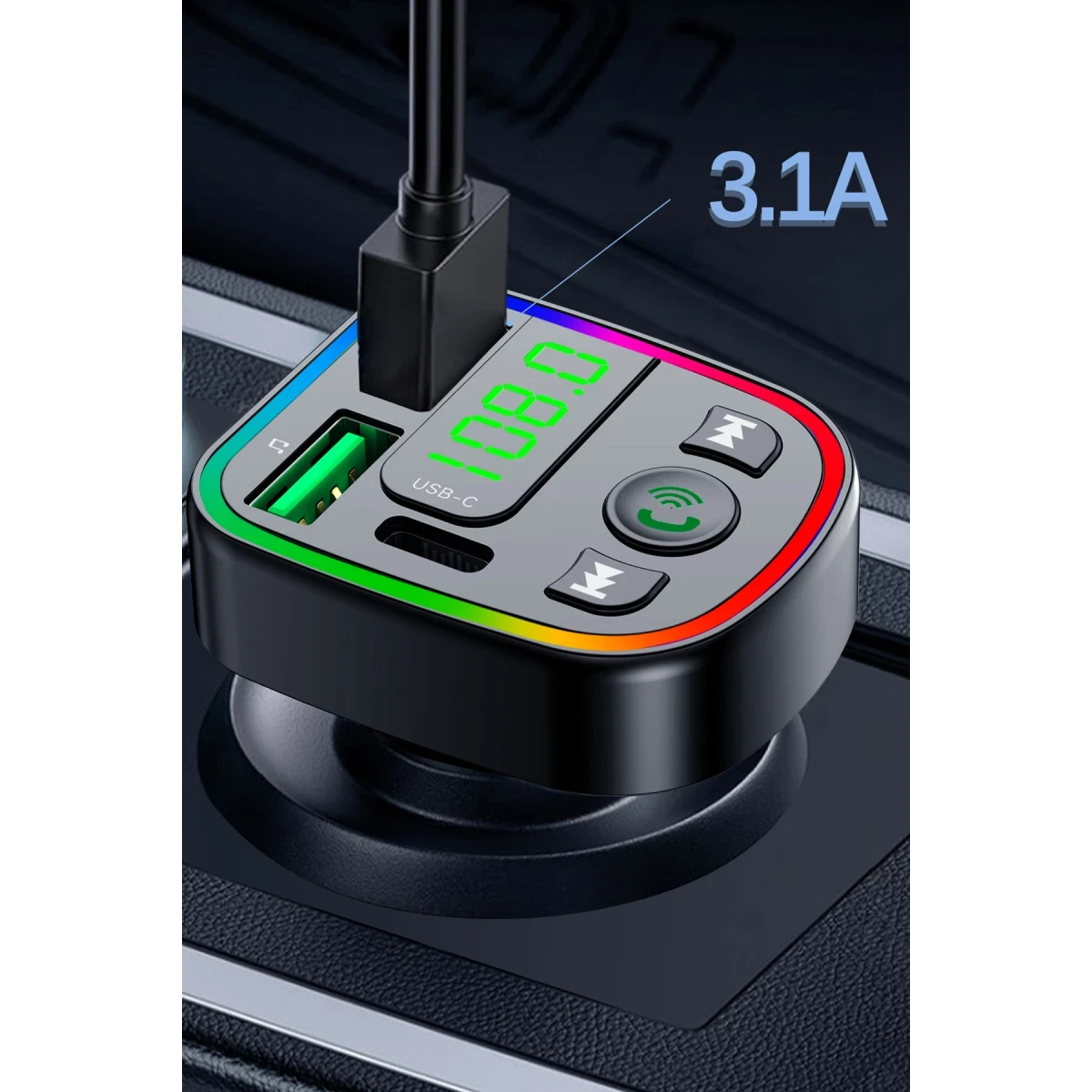 Earldom M103 Bluetooth USB ve Type C Çıkışlı Hızlı Şarj Dijital FM Transmitter - Siyah