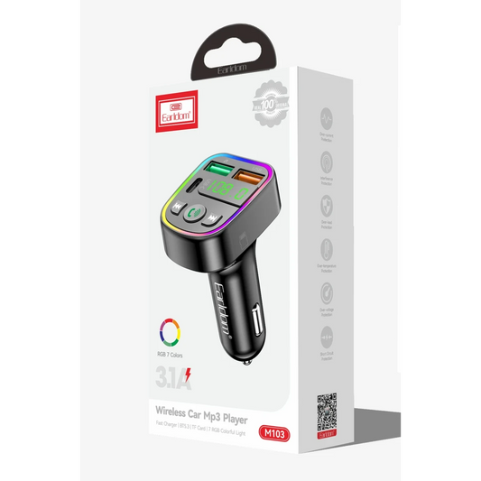 Earldom M103 Bluetooth USB ve Type C Çıkışlı Hızlı Şarj Dijital FM Transmitter - Siyah