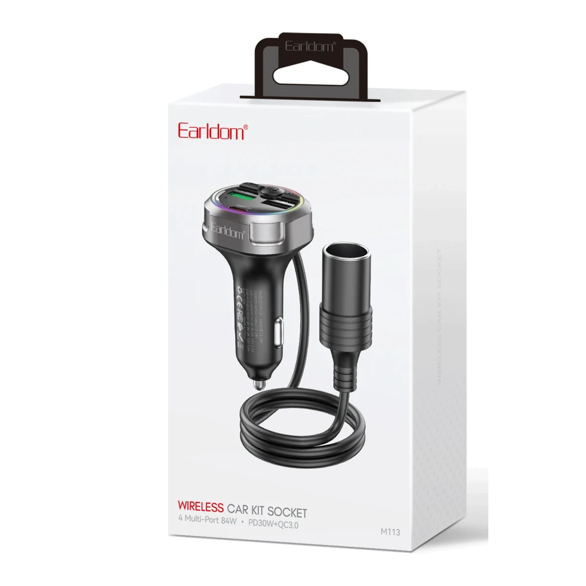 Earldom M113 Bluetooth USB Type-C ve Çakmaklık Çıkışlı Hızlı Araç Şarjı - Siyah