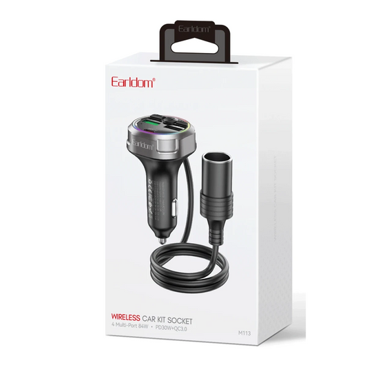 Earldom M113 Bluetooth USB Type-C ve Çakmaklık Çıkışlı Hızlı Araç Şarjı - Siyah