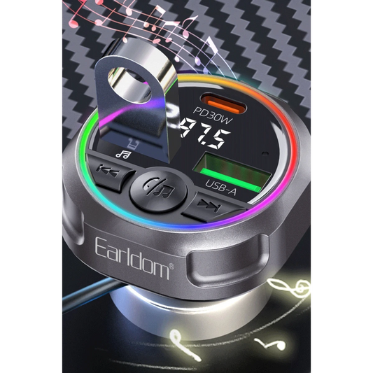 Earldom M113 Bluetooth USB Type-C ve Çakmaklık Çıkışlı Hızlı Araç Şarjı - Siyah