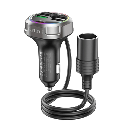 Earldom M113 Bluetooth USB Type-C ve Çakmaklık Çıkışlı Hızlı Araç Şarjı - Siyah