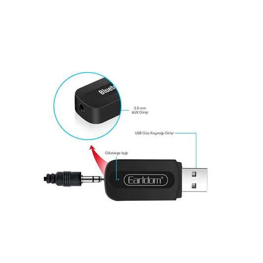 Earldom M22 Bluetooth 5.0 Usb Aux Dönüştürücü - Siyah