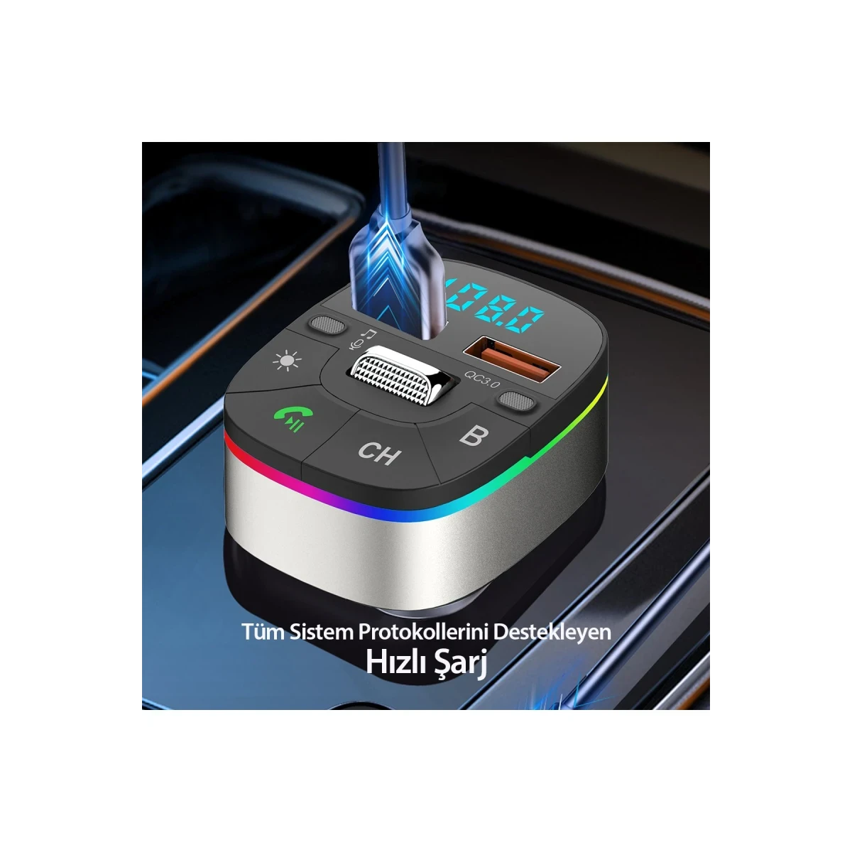 Earldom M74 Bluetooth USB 3.0 Dijital Ekranlı FM Transmitter - Siyah