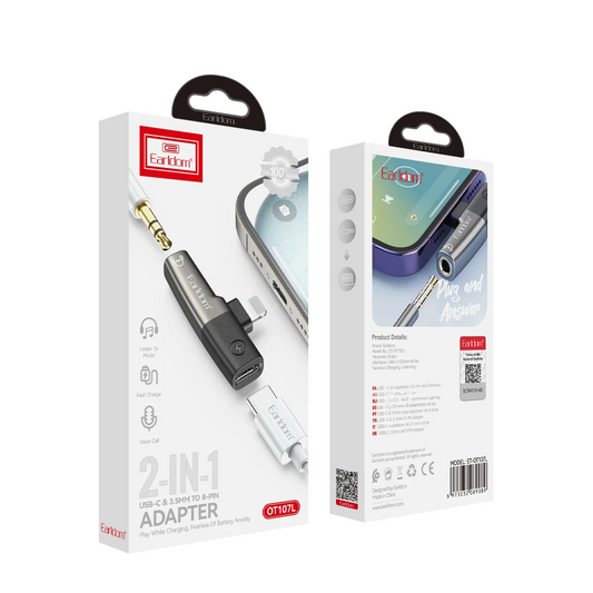 Earldom OT107L Lightning to 3.5mm ve Lightning Çıkış Dönüştürücü - Siyah