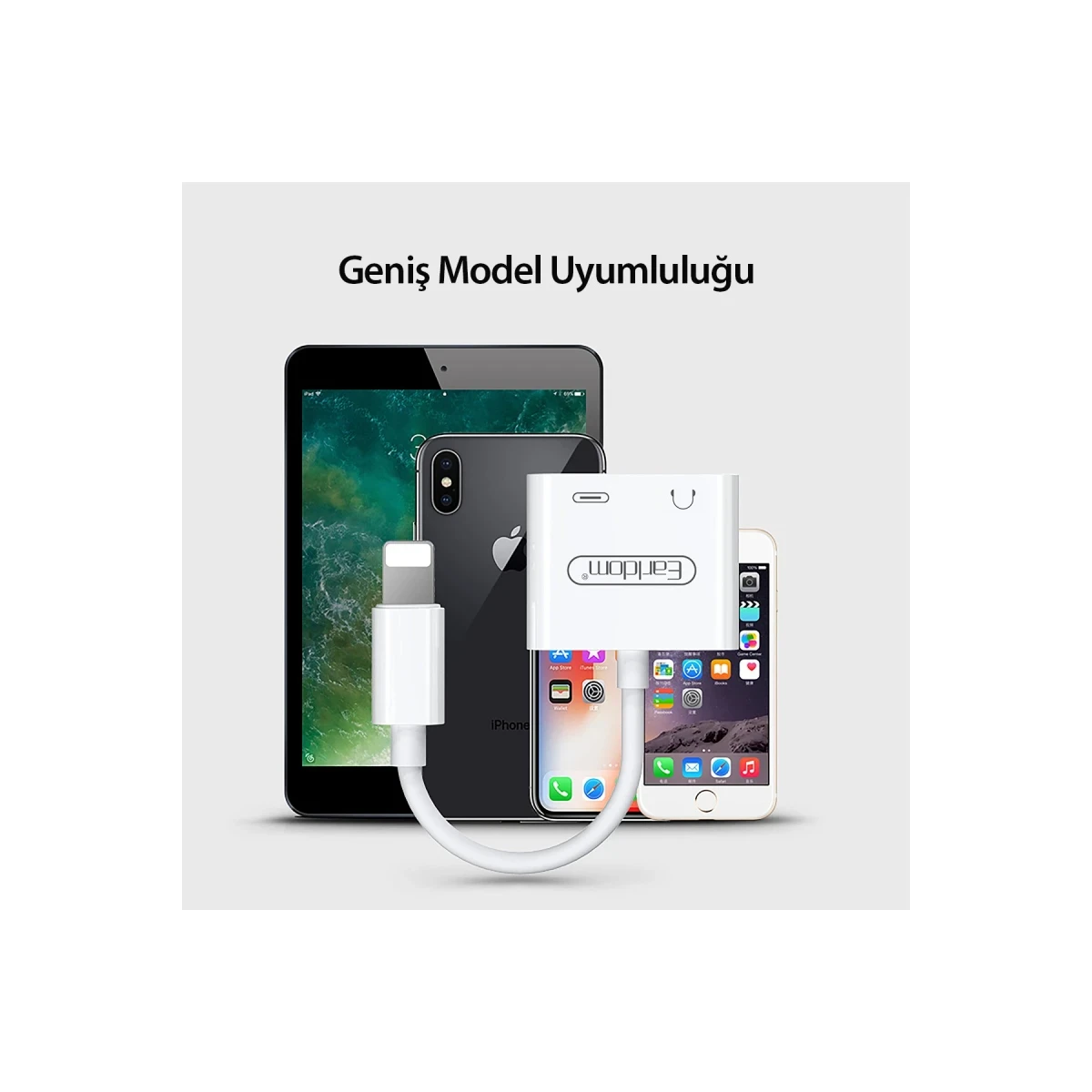 Earldom OT46 Tak Çalıştır Lightning to 2in1 Type-C ve Aux Dönüştürücü - Beyaz