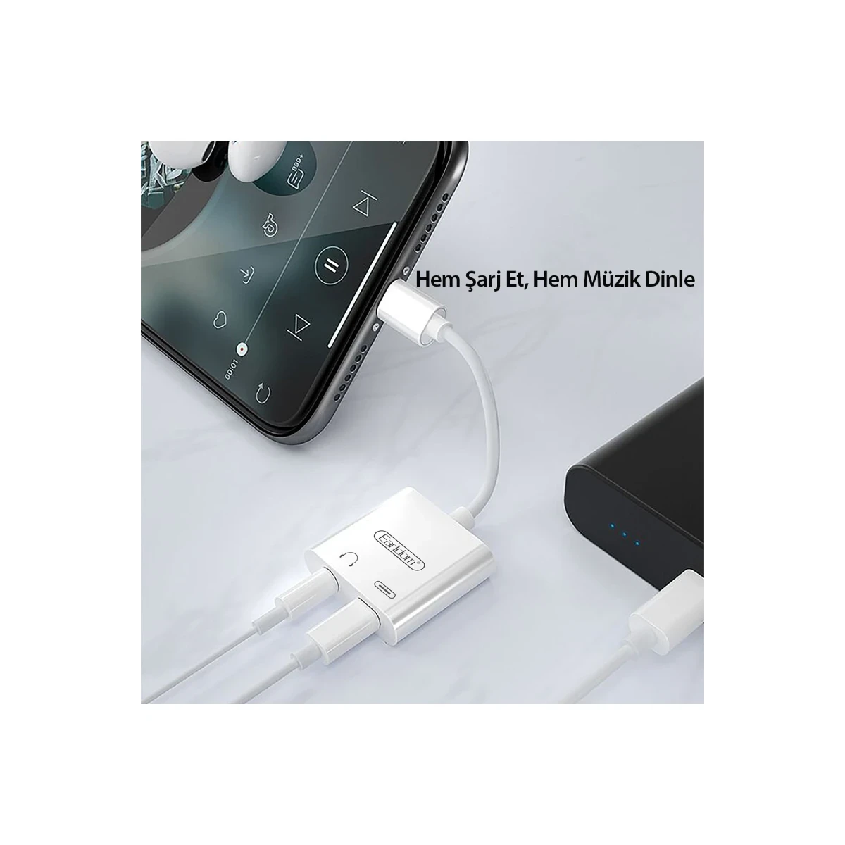 Earldom OT46 Tak Çalıştır Lightning to 2in1 Type-C ve Aux Dönüştürücü - Beyaz