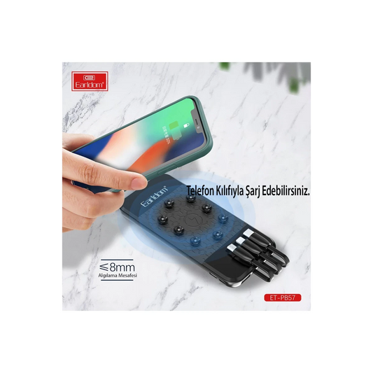 Earldom PB57 10.000 mAh 5in1 Kablosuz Şarjlı PD Hızlı Şarj Powerbank - Siyah