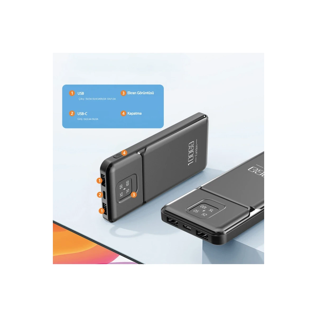 Earldom PB64 10.000 mAh 2 Adet 10W USB Çıkışlı Dijital Göstergeli Powerbank - Siyah