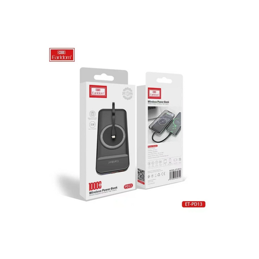 Earldom PD13 10.000 mAh Kablosuz Şarjlı PD Hızlı Şarj Powerbank - Siyah