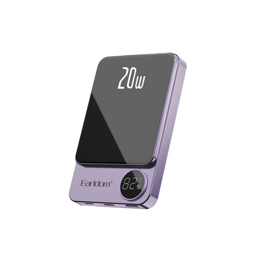 Earldom PD23 5.000 mAh 20W Kablosuz Şarjlı PD Hızlı Şarj Mini Powerbank - Mor
