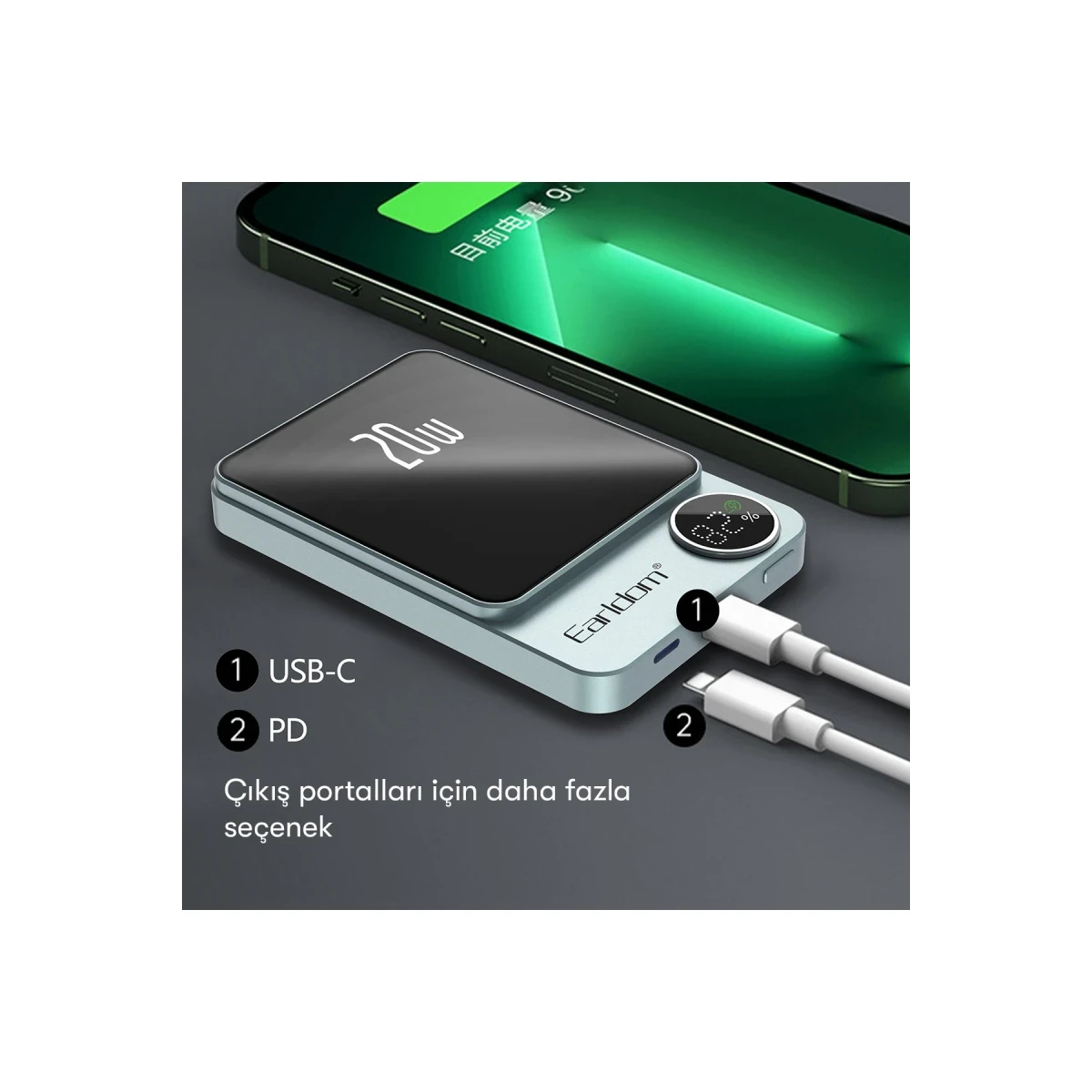 Earldom PD23 5.000 mAh 20W Kablosuz Şarjlı PD Hızlı Şarj Mini Powerbank - Mor