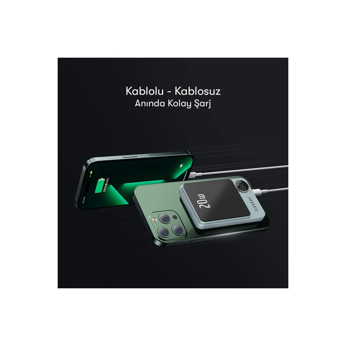 Earldom PD23 5.000 mAh 20W Kablosuz Şarjlı PD Hızlı Şarj Mini Powerbank - Mor
