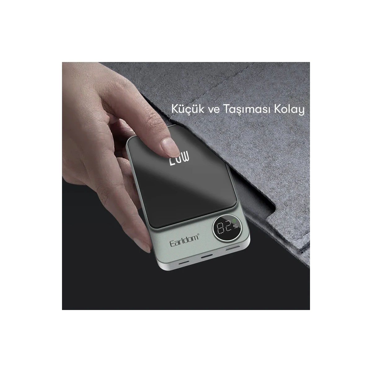 Earldom PD24 10.000 mAh 20W Kablosuz Şarjlı PD Hızlı Şarj Mini Powerbank - Gri