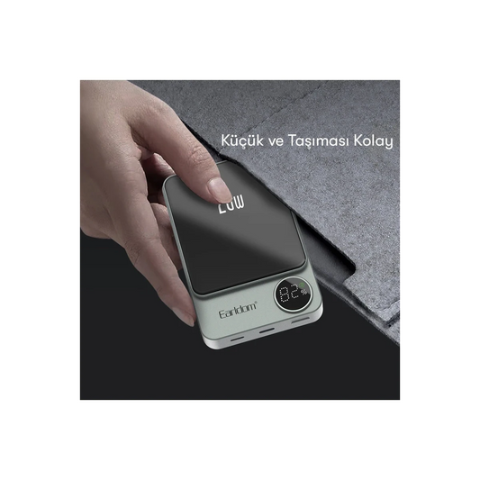 Earldom PD24 10.000 mAh 20W Kablosuz Şarjlı PD Hızlı Şarj Mini Powerbank - Gri