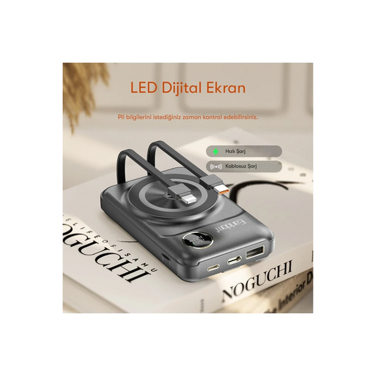 Earldom PD28 10.000 mAh 22.5W Kablosuz Şarjlı Dijital Göstergeli PD Hızlı Şarj Mini Powerbank - Mor
