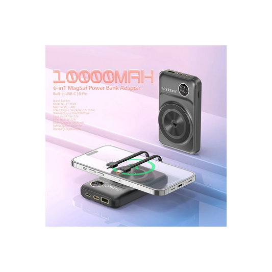 Earldom PD28 10.000 mAh 22.5W Kablosuz Şarjlı Dijital Göstergeli PD Hızlı Şarj Mini Powerbank - Mor
