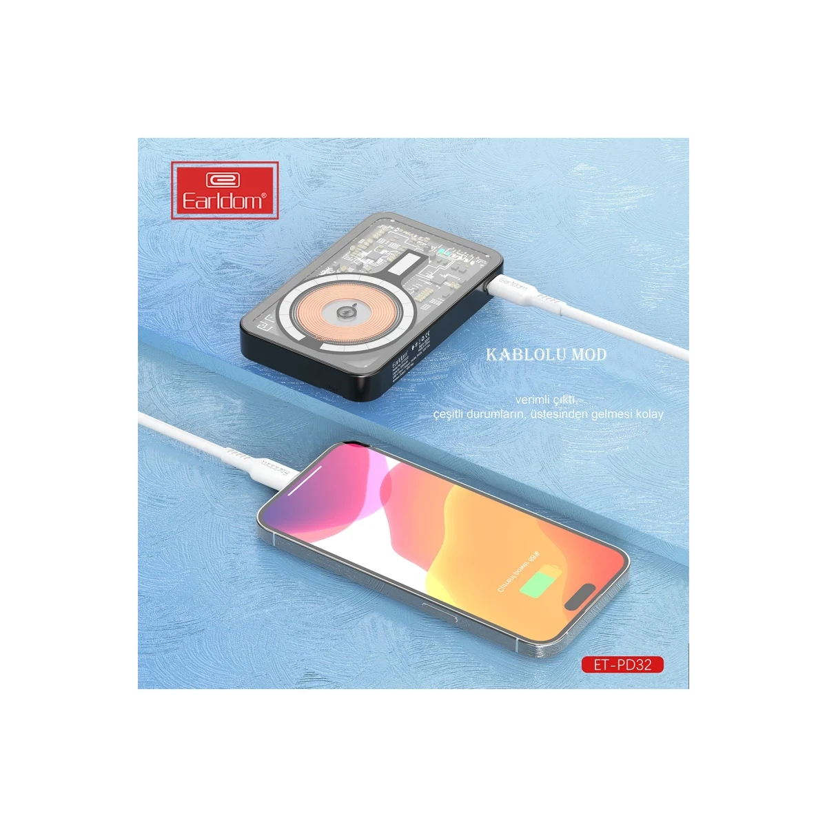 Earldom PD32 5.000 mAh 22.5W Kablosuz Şarjlı Standlı PD Hızlı Şarj Powerbank - Beyaz