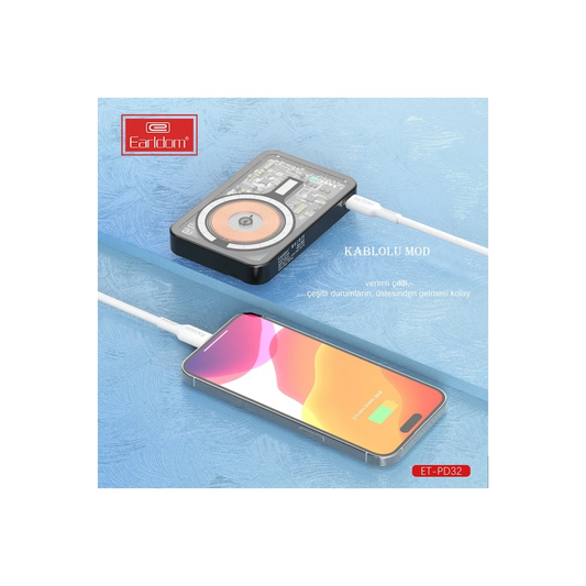 Earldom PD32 5.000 mAh 22.5W Kablosuz Şarjlı Standlı PD Hızlı Şarj Powerbank - Beyaz