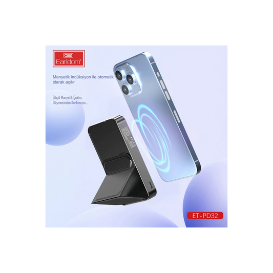 Earldom PD32 5.000 mAh 22.5W Kablosuz Şarjlı Standlı PD Hızlı Şarj Powerbank - Beyaz