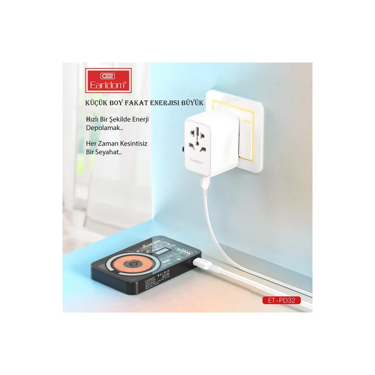 Earldom PD32 5.000 mAh 22.5W Kablosuz Şarjlı Standlı PD Hızlı Şarj Powerbank - Siyah