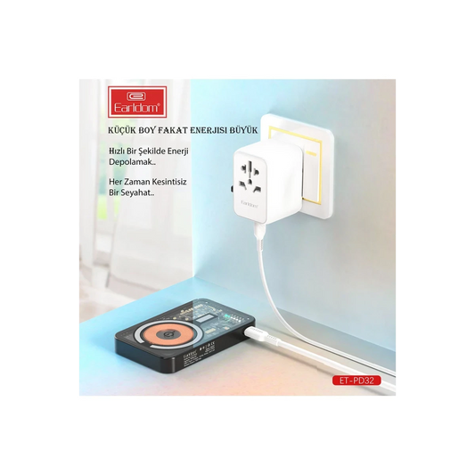 Earldom PD32 5.000 mAh 22.5W Kablosuz Şarjlı Standlı PD Hızlı Şarj Powerbank - Siyah