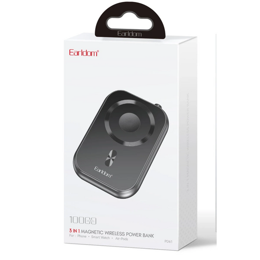 Earldom PD61 3in1 10.000 mAh 15W Kablosuz Şarj ve 20W Type-C Çıkışlı PD Hızlı Şarj Powerbank - Gri