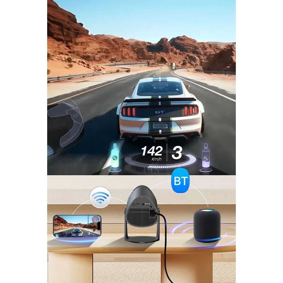 Earldom PJ04 4K Wifi Android Akıllı Projeksiyon Cihazı - Siyah