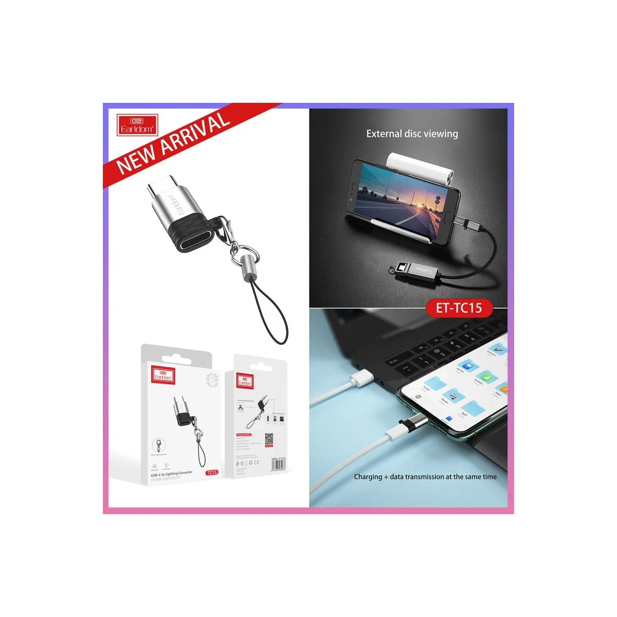 Earldom TC15 Tak Çalıştır Type-C to Lightning Dönüştürücü - Gümüş