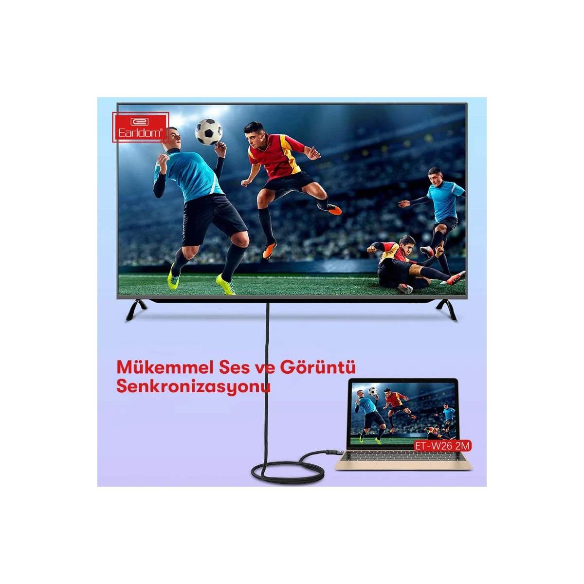 Earldom W26 2m 4K Altın Uçlu Hasır HDMI Kablo - Siyah