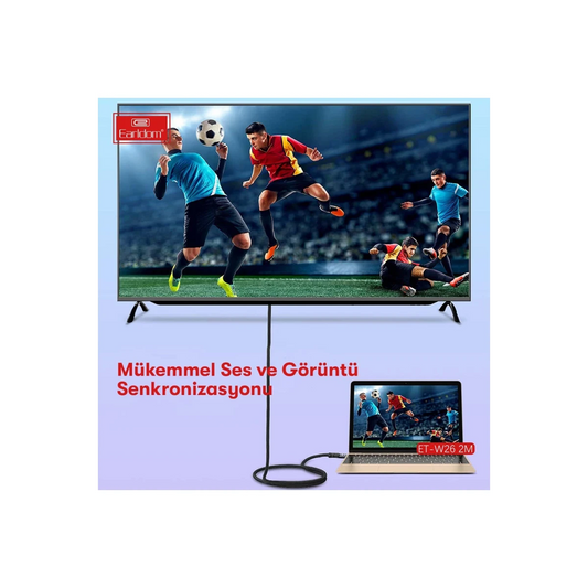 Earldom W26 2m 4K Altın Uçlu Hasır HDMI Kablo - Siyah