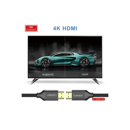 Earldom W26 2m 4K Altın Uçlu Hasır HDMI Kablo - Siyah