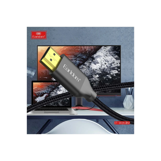 Earldom W26 3M 4K Altın Uçlu Hasır HDMI Kablo - Siyah