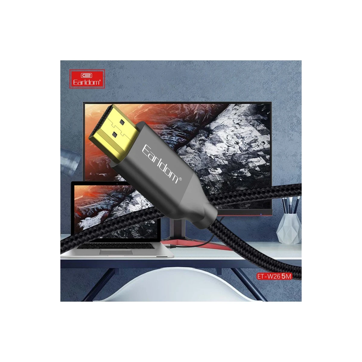 Earldom W26 5M 4K Altın Uçlu Hasır HDMI Kablo - Siyah