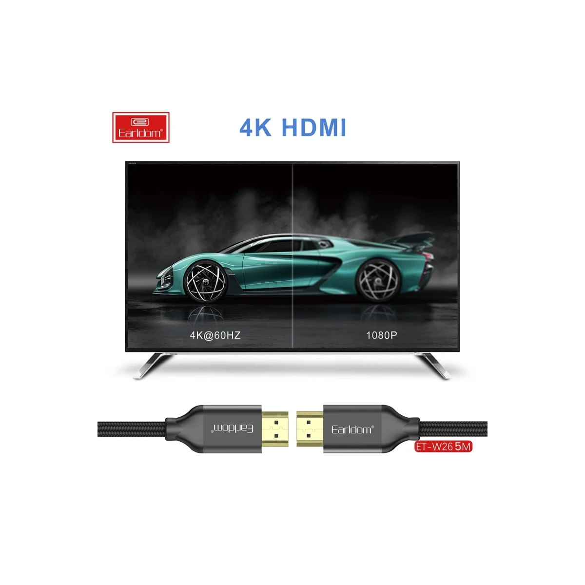 Earldom W26 5M 4K Altın Uçlu Hasır HDMI Kablo - Siyah