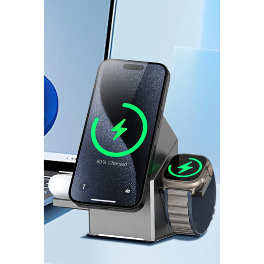 Earldom WC65 3in1 15W Telefon 2.5W Saat ve 5W Airpods İçin Kablosuz Şarj Standı - Gri