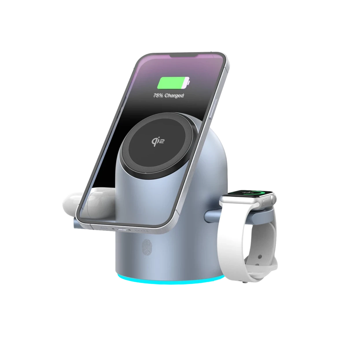 Earldom WC76 3in1 15W Telefon 2.5W Saat ve 5W Airpods İçin Dönebilen Kablosuz Şarj Standı - Gri