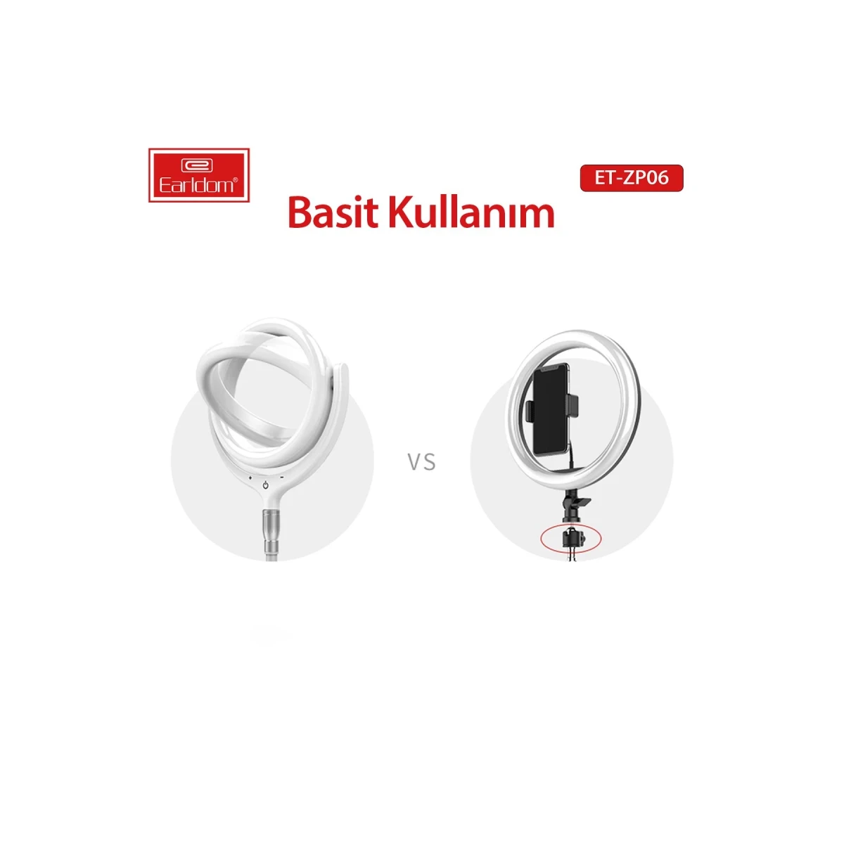 Earldom ZP06 Ayarlanabilir Açılı Dokunmatik Kontrollü Tripodlu Selfie Işığı - Beyaz