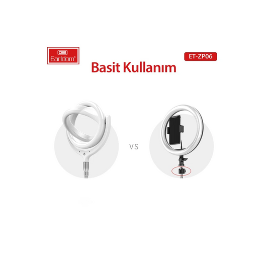 Earldom ZP06 Ayarlanabilir Açılı Dokunmatik Kontrollü Tripodlu Selfie Işığı - Beyaz